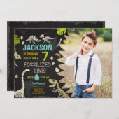 Dinosaur Party Boy Fossil Dino Dig Birthday Kaart (Voorkant / Achterkant)