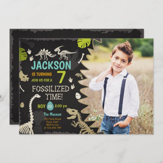 Dinosaur Party Boy Fossil Dino Dig Birthday Kaart (Voorkant / Achterkant)