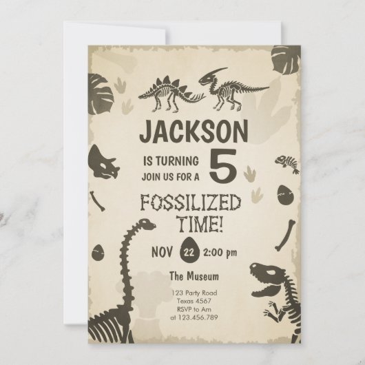 Dinosaur Party Boy Fossil Dino Graaf Verjaardag Kaart (Voorkant)