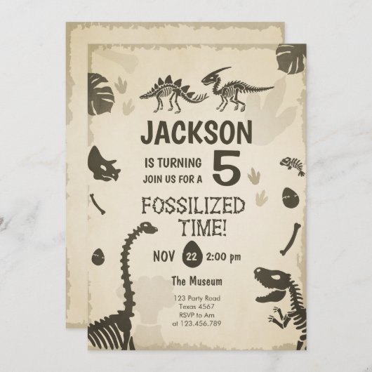 Dinosaur Party Boy Fossil Dino Graaf Verjaardag Kaart (Voorkant / Achterkant)
