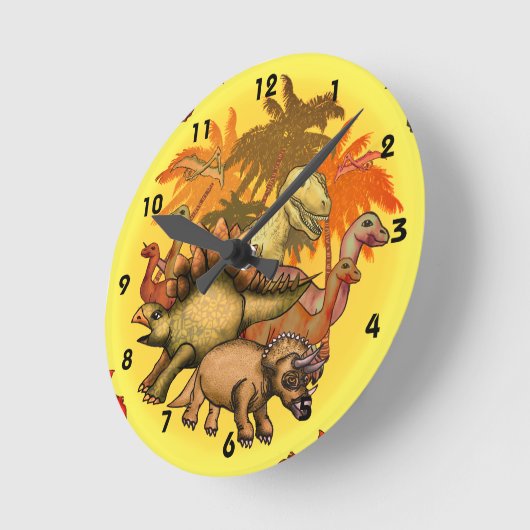 Dinosaur Party Clock Ronde Klok (Hoek)