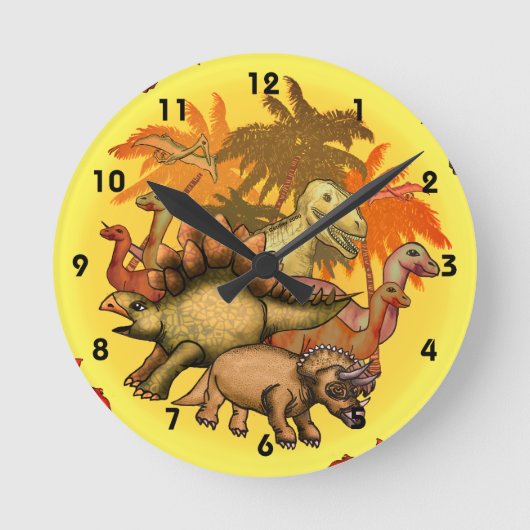 Dinosaur Party Clock Ronde Klok (Voorkant)