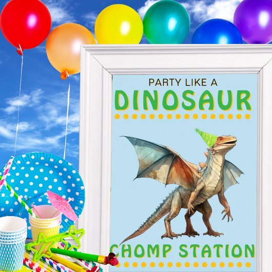 Dinosaur Party Decor Sign: Chomp Station Poster