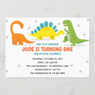 Dinosaur Party First Birthday Boy uitnodiging
