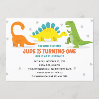 Dinosaur Party First Birthday Boy uitnodiging