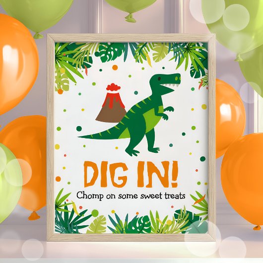 Dinosaur Party Food Sweets Sign Poster