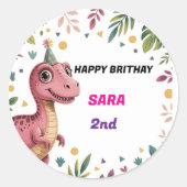Dinosaur Party Fun Personalis  Sticker (Voorkant)