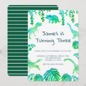 Dinosaur Party Groene Botanische Uitnodiging (Voorkant / Achterkant)