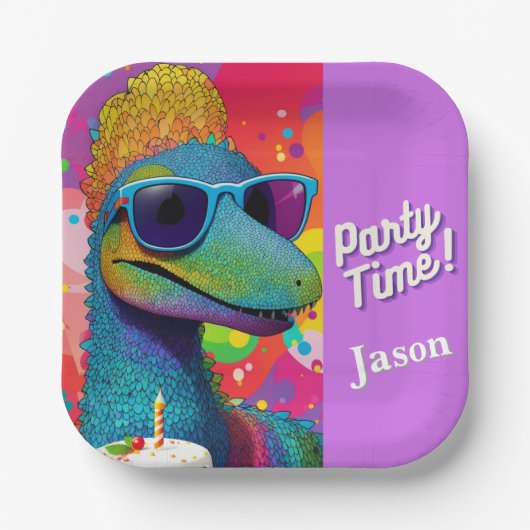 Dinosaur Party Paper Borden Papieren Bordje (Voorkant)