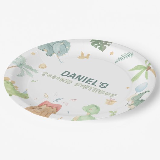 Dinosaur Party Paper Borden Papieren Bordje (Gekanteld)
