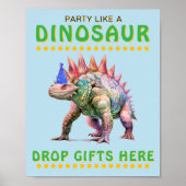 Dinosaur Party Sign: Laat geschenken hier vallen Poster (Voorkant)