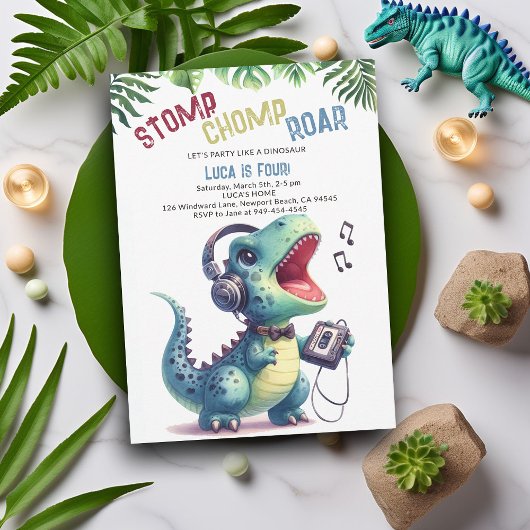 Dinosaur Party Song Stomp Chomp Roar Boy Verjaarda Kaart