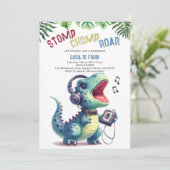 Dinosaur Party Song Stomp Chomp Roar Boy Verjaarda Kaart (Staand voorkant)
