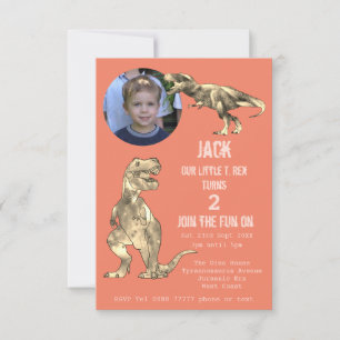 Dinosaur Party T Rex Boys 2e verjaardag Foto Coral Kaart