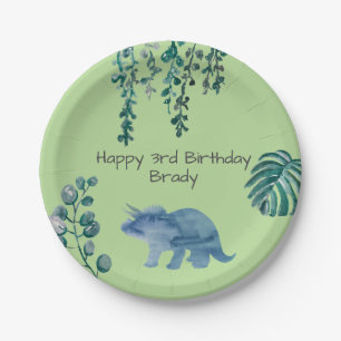 Dinosaur Party Triceratops Groen Papieren Bordje