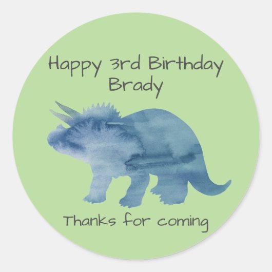 Dinosaur Party Triceratops Groen Ronde Sticker (Voorkant)
