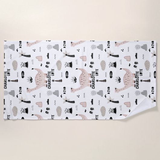 Dinosaur-patroon met aangepaste naam strandlaken (Voorkant)