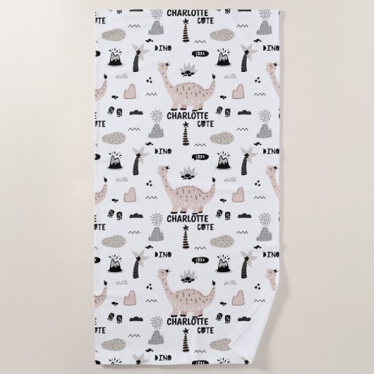 Dinosaur-patroon met aangepaste naam strandlaken (Voorkant)