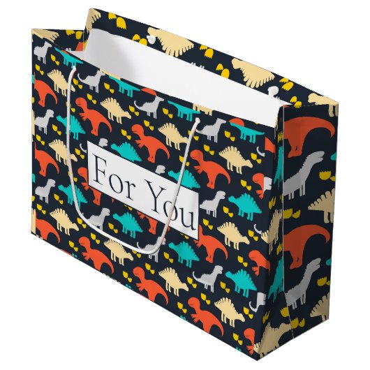 Dinosaur-patroon voor grote cadeautas (Voorkant Gekanteld)
