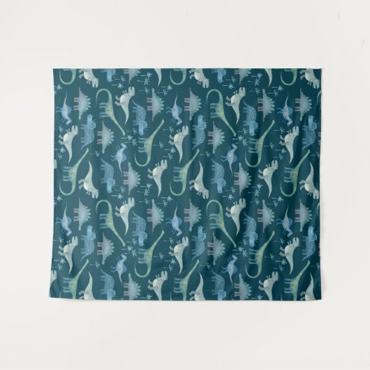 Dinosaur Pattern Blauwgroen Green Wandkleed (Voorkant (horizontaal))