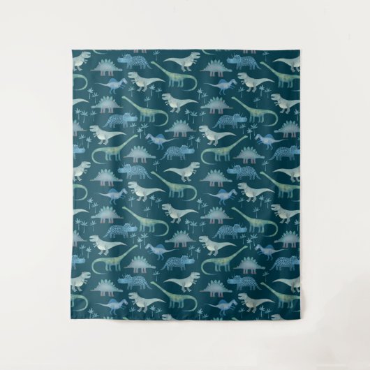 Dinosaur Pattern Blauwgroen Green Wandkleed (Voorkant)