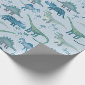 Dinosaur Pattern Blue Cadeaupapier (Hoek)