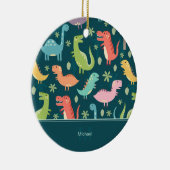 Dinosaur Pattern Blue Kind Monogram Boy Kerstmis Keramisch Ornament (Rechts)