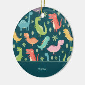 Dinosaur Pattern Blue Kind Monogram Boy Kerstmis Keramisch Ornament (Links)