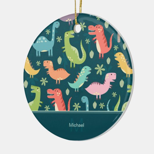 Dinosaur Pattern Blue Kind Monogram Boy Kerstmis Keramisch Ornament (Links)