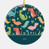Dinosaur Pattern Blue Kind Monogram Boy Kerstmis Keramisch Ornament (Achterkant)