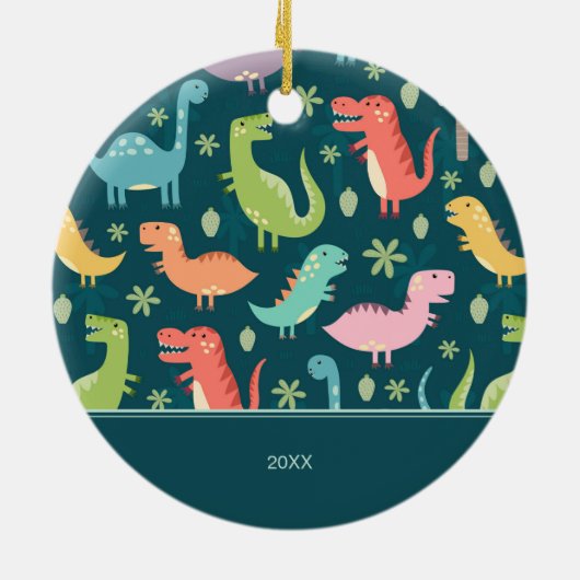 Dinosaur Pattern Blue Kind Monogram Boy Kerstmis Keramisch Ornament (Achterkant)