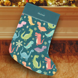 Dinosaur Pattern Blue Kind Monogram Boy Kleine Kerstsok