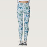 Dinosaur Pattern Blue Leggings<br><div class="desc">Stomme witte dinosaurussen op een middelblauwe achtergrond.</div>