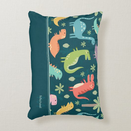 Dinosaur Pattern Blue Monogrammed Kind Boy Accent Kussen (Voorkant(Verticaal))