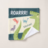 Dinosaur Pattern Blue Monogrammed Kind Boy Bathroo Bad Handdoek (Wasdoekje)
