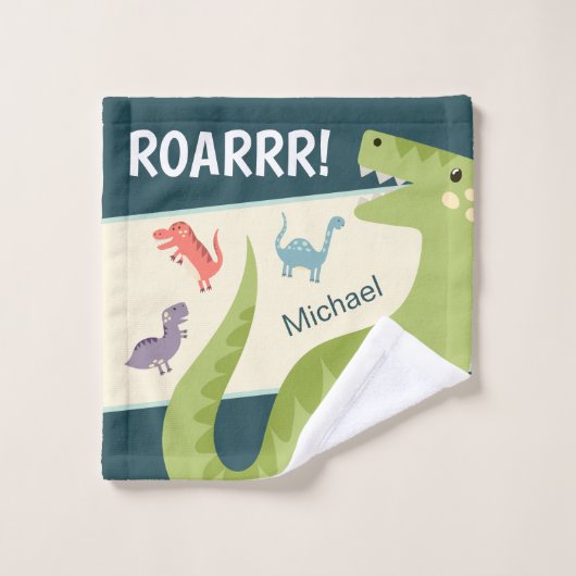 Dinosaur Pattern Blue Monogrammed Kind Boy Bathroo Bad Handdoek (Wasdoekje)
