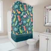 Dinosaur Pattern Blue Monogrammed Kind Boy Bathroo Douchegordijn (In situ)