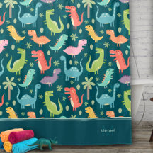 Dinosaur Pattern Blue Monogrammed Kind Boy Bathroo