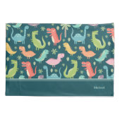 Dinosaur Pattern Blue Monogrammed Kind Boy Kussensloop (Achterkant)