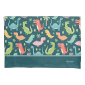 Dinosaur Pattern Blue Monogrammed Kind Boy Kussensloop (Voorkant)