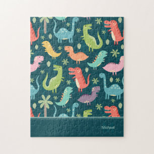 Dinosaur Pattern Blue Monogrammed Kind Boy Legpuzzel