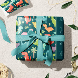 Dinosaur Pattern Blue Monogrammed Kind Boy Party Cadeaupapier