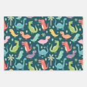Dinosaur Pattern Blue Monogrammed Kind Boy Party Inpakpapier Vel (Voorkant)