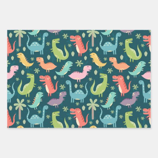 Dinosaur Pattern Blue Monogrammed Kind Boy Party Inpakpapier Vel (Voorkant)