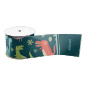 Dinosaur Pattern Blue Monogrammed Kind Boy Party Satijnen Lint (Spoel)