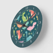 Dinosaur Pattern Blue Monogrammed Kind Boy Ronde Klok (Hoek)