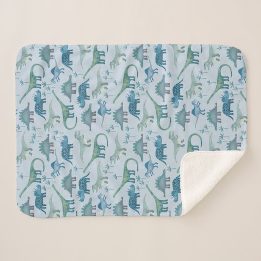 Dinosaur Pattern Blue Sherpa Deken (Voorkant (horizontaal))