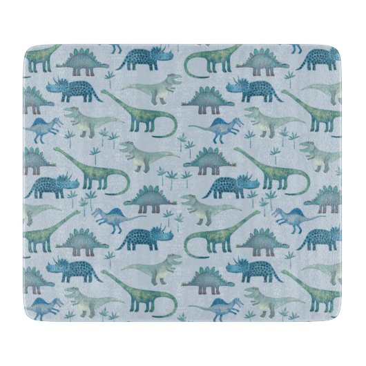 Dinosaur Pattern Blue Snijplank (Voorkant)
