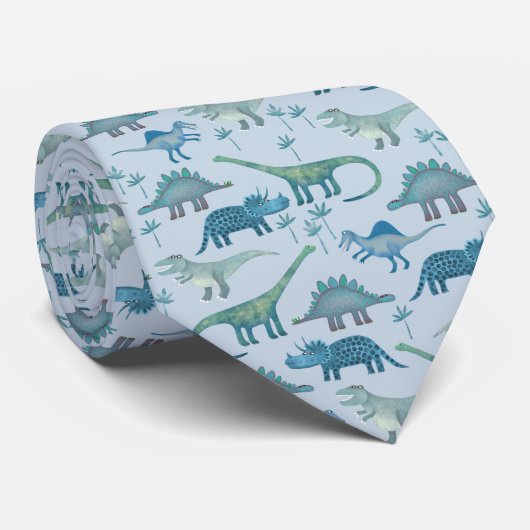 Dinosaur Pattern Blue Stropdas (Opgerold)