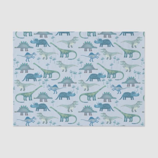 Dinosaur Pattern Blue Tissue Paper Tissuepapier (Voorkant)